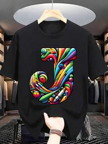 Men's Short Sleeve Letter Print T-Shirt - Casual And Breathable Crew Neck, Summer Clothes For Hot Weather, Machine Washable And Dry Cleanable, Versatile For Casual Or Informal Looks - In Stock - Black - View 7