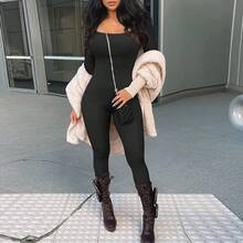 Women's Jumpsuit, New Autumn And Winter Product, Ribbed Square Neck, Enhances The Hip, Fitted Cut, Sexy Jumpsuit. - 藍色 - 查看 2