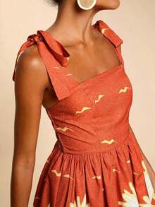 xheTravachic Vestido de verano de mujer con cuello cuadrado, sin mangas, con cintura ajustada y lazo delantero, en estampado floral. Conjunto de vacaciones para mujer, atuendos para vacaciones, atuendos de playa, conjuntos de verano para mujer, vestidos de verano para mujer, vestidos para mujer, vestido de veranoxhe - Multicolor 9 - Ver 2