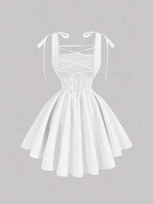 fsvsSHEIN MOD Vestido romántico y soñador con lazo en la espalda en color azul claro, adecuado para citas, fiestas, vacaciones, fiestas del té y ocasiones de cumpleañossdvs THMW - Blanco - Ver 2