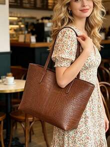 Nueva llegada Bolso de hombro versátil de mujer con patrón gráfico de lujo - Café - Ver 3