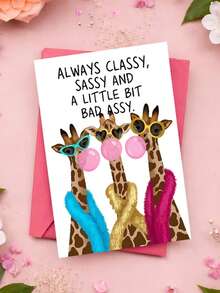2 Sets Of Fun Greeting Cards, Fashionable Giraffe Cartoon Illustration, Including Greeting Cards And Envelopes. Suitable For Theme Parties, Birthday Gifts, Daily Gifts Between Friends, Class Reunions, For Best Friends, Sisters Or Female Friends - One Size Fits All - View 6