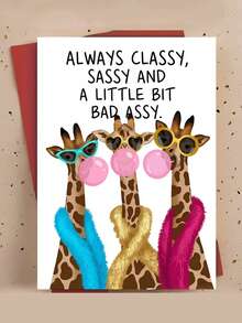 2 Sets Of Fun Greeting Cards, Fashionable Giraffe Cartoon Illustration, Including Greeting Cards And Envelopes. Suitable For Theme Parties, Birthday Gifts, Daily Gifts Between Friends, Class Reunions, For Best Friends, Sisters Or Female Friends - One Size Fits All - View 1