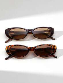 2 Pairs Women's Cat Eye Small Frame Eyeglasses, Vintage Metal Accessories, High-End Fashionable Street Style Glasses Combo - Multicolor - View 10