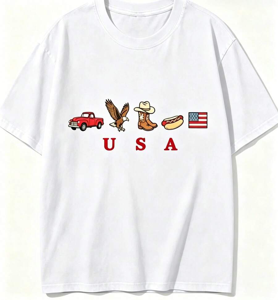 USA Icons T Shirt,American Flag T-Shirt,4th Of July Graphic Tee,Country Clothing,Western Outfits,Independence Day 250th America Anniversary Tee 2 - 白色 - 查看 1