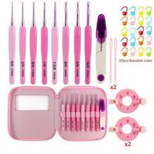 1 Set Crochet Hook Tool Kit, 8 Sizes (2.5-6mm), High-Quality Pink Crochet Hook Tool Set, Includes Pink Faux Leather Storage Bag, Embroidery Bag, Complete Basic Crochet Tools, DIY Crochet And Sweater Making Beginner Kit, Yarn Storage, Perfect Mother's Day Gift, Suitable For Mom And Grandma - C-Multicolor Set - View 12