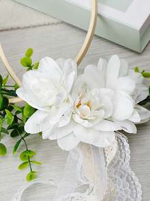 Boho Bridal Hoop Bouquet With Lace Tassel, Artificial Rose & Eucalyptus Handheld Flower Wreath For Wedding, Bridesmaid, Photo Prop - Multicolor - View 10