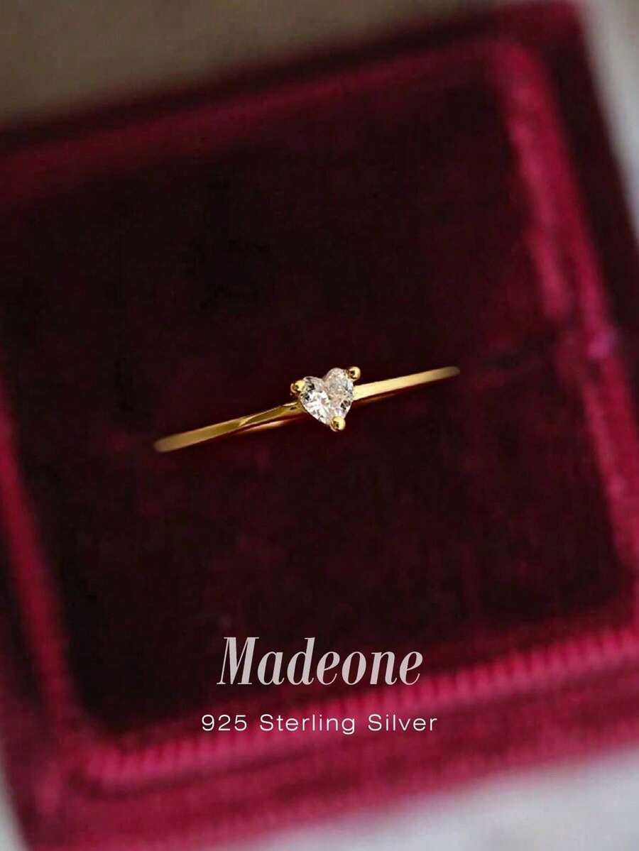 MADEONE 1枚S925纯银极简主义戒指，镶嵌锆石，精致优雅，适合作为礼物送给女孩或老师。