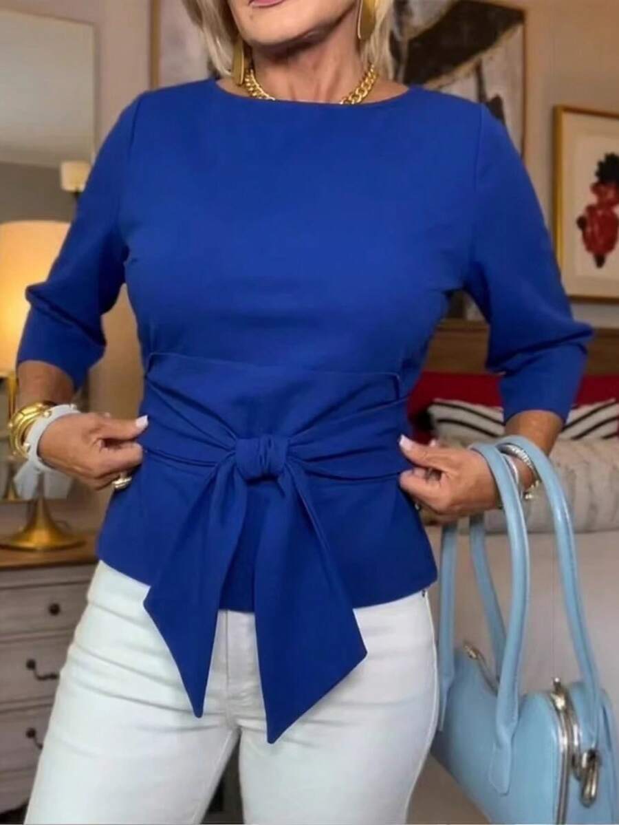 Suéter punto mariposa ajustado primavera verano 2026 - Azul - Ver 1