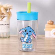 1pc Sweet Rabbit Cartoon Straw Cup Set - Blue & Pink Color Design - Leak-Proof & Splash-Proof Party Cup - Summer Essential Cold Drink Cup - Suitable For Birthday Party, Back To School, Picnic - Cute Rabbit Theme - View 8