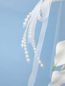 1pc White Artificial Calla Lily Bridal Bouquet With Pearl Handle & Satin Ribbon, Elegant Wedding Handheld Flower - White - View 7