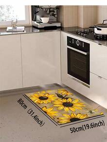 1pc Floral Non-Slip Oil-Proof Kitchen Mat, Simple Rectangular Waterproof Stain-Resistant Rug, Suitable For Living Room, Bedroom, Hallway, Bathroom And Laundry Room, Polyester Carpet For Indoor And Outdoor Home Decor - Multicolor - View 12
