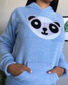 Women's Warm Panda Winter Sweater - 淺藍色 - 查看 2