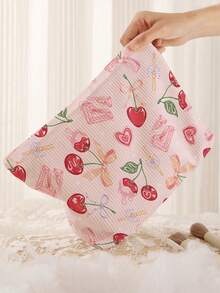 1 pieza Bolsa de cosméticos portátil con estampado de cerezas de impresión doble cara, estuche de maquillaje con cremallera para viajes, organizador de artículos de tocador multifuncional - Multicolor - Ver 5