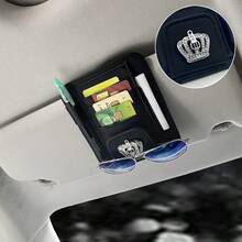 1個皇冠造型汽車收納整理器，多功能眼鏡架、卡片/身分證收納袋，優雅皇冠裝飾，通用款 - 皇冠 - 查看 1