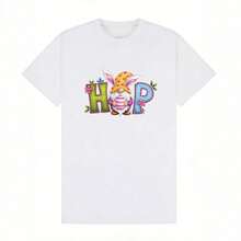Camisetas de Algodón para Niños, Suaves y Casuales, Cuello Redondo, Estilo de Dibujos Animados, Encanto Infantil, Tema de Pascua, Estampado HOP. Blanco. - Blanco - Ver 2