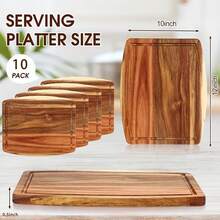 10Pcs Acacia Wood Cutting Boards Bulk For Laser Engraving, Wooden Dinner Plates With Juice Groove, Chopping & Charcuterie Board Trays For Cheese, Meat, Kitchen Serving, Housewarming Party & Christmas Gifts - View 3