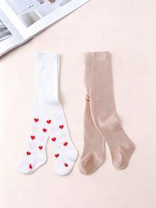 6pcs Girls' Solid Color & Heart Pattern Leggings Combo, Versatile Tights Suitable For Spring, Autumn And Transition Seasons, Basic Daily Wear For Toddlers Aged 0-3 Years - Multicolor - View 5