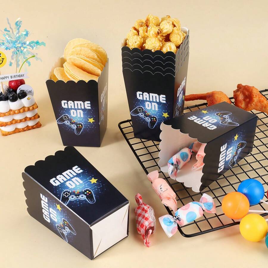10/20/50pcs Game Controller Printed Paper Popcorn Boxes, French Fries Boxes, Popcorn Cups, Popcorn Buckets, Suitable For Birthday, Festival, Party Decoration And Snack Boxes, Applicable For Lunch Box, Bakery, Burger Shop Use - Multicolor - View 1