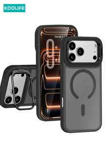 Koolife 1pc Black Premium Magnetic Phone Case, With Metal Lens Holder, Acrylic Matte Back Texture, Compatible With IPhone 18pro/18promax/16, 16 Pro, 16 Pro Max, 17, 17 Pro, 17 Pro Max, Supports Magnetic Wireless Charging - Black - View 1