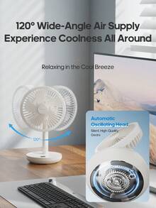kinscoter 1個 4000mAh 可充電式便攜式擺頭桌面風扇，空調冷風扇，可充電式電風扇，適用於辦公室、臥室、酒店的戶外空調冷風扇 - 檯面風扇 - 查看 8