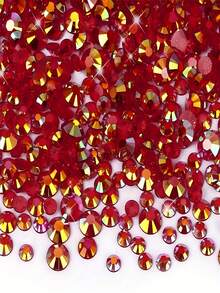 2000顆 3-6mm 大紅色平底樹脂水鑽，圓形果凍寶石，適用於製作飾品、鞋子、衣物、化妝品、包包、裝飾品等 - 大紅AB - 查看 3