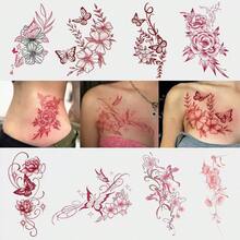 Chinese Style Red Floral Temporary Tattoo Sticker, Water-Washable, Disposable, Waterproof, Sweat-Proof, Non-Reflective, Suitable For Arms And Back, Realistic Tattoo Design, Lasts 3-5 Days, Perfect For Fashion-Forward Users - Multicolor - View 1