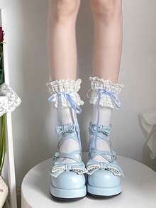 1pair Cute Lace Lolita Bow Decor Short Socks Summer Thin Soft Breathable Daily Casual Women Socks - Multicolor - View 8
