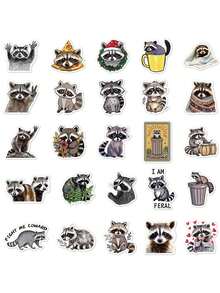 50PCS, Cartoon Raccoon Stickers, PVC Material, Each Measures Between 3 And 7 Centimetres, Creative And Aesthetic Design Sticker, Suitable For Mobile Phone Cases, Tablets, Laptops, Suitcases, Cars, Notebooks, Handwritten Diaries And More. - 1 Pack/50 PCS - View 3