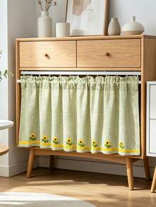 1PC Cute Korean-Style Sunflower Green Short Curtain,Farmhouse Style. Small Window Curtains For Kitchens,Half Curtains For Doors, Cabinet Partitions - Easy To Install (Rod Pocket Process). - Green - View 3