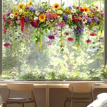 1pc Country Style Decorative Sticker, 3D Chrysanthemum & Hanging Orchid Pattern, Glass Window Decal For Dining Room - 1PC - View 1