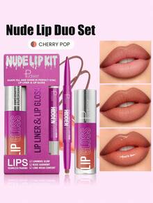 Pudaier 2pcs Nude Lip Set, Long-Lasting Lip Liner And High Gloss Lip Gloss Set, Women's Lip Makeup Combination, Moisturizing And Shiny Lips, Smooth Lip Liner And Lip Gloss Set - #09.Cherry Pop - View 11