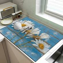 1pc Daisy Pattern Printed Absorbent Dish Drying Mat, Espresso Machine Countertop Absorbent Mat, Sink Drain Mat, Soft Faucet Absorbent Mat, Sink Cup Mat, Home & Kitchen, Bathroom Accessories - Multicolor - View 5