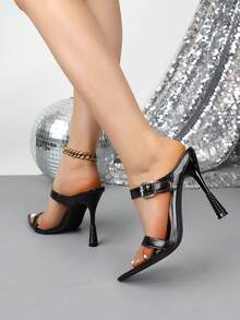 Fashionable High Heel Pointed Toe Slip-On Sandals, Spring/Summer - Brown - View 5