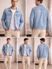 Men's Classic Slim Fit Denim Jacket - Light Wash - View 3
