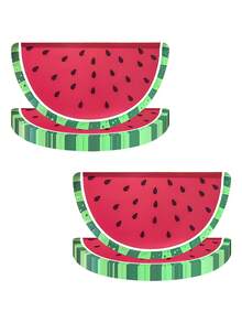 10pcs/20pcs/30pcs Red & Green Watermelon Paper Plates, 10.2 X 5.9 Inch Summer Fruit Shaped Plates, Cute Watermelon Slice Design Party Plates, Red & Green Summer Theme Plates Suitable For Tropical Parties, BBQ, Picnic, Birthday, Hawaiian Style Gatherings, Holiday Events, Unisex - Multicolor - View 3