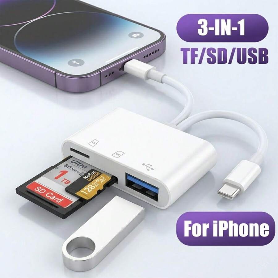 محول قارئ بطاقة SD 2 في 1 مع واجهات Lightning و USB-C، متوافق مع بطاقات SD/TF/USB، نقل بيانات سريع متوافق مع iPhone 17/16/15/14/13/12، S26/S25/S24/S23/S22/S21/S20 Ultra Plus، سلسلة الكاميرا - مشاهدة 1