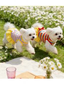 Lightweight And Fashionable Pet Rainbow Stripe Dress For Spring And Summer Pet Clothing With Bow, Suitable For Cute Daily Wear, Garden Stroll, Family Travel, Festivals, Gatherings, Seasonal Activities, Adding Elegant And Fresh Style To Your Pet - Multicolor - View 2