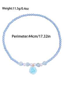 1Pc Preppy Dopamine‑Style Floral Beaded Necklaces, Girls Colorful Rose Pendant Faux Pearl Choker Set For Daily Wear - Multicolor - View 2