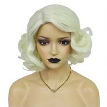 Women's Short Platinum Blonde Wavy Curly Wig, Synthetic Fiber Vintage Hairpiece, Suitable For Halloween Party, Cosplay, Costume Wear, Includes 1 Wig Cap - Gold - View 11