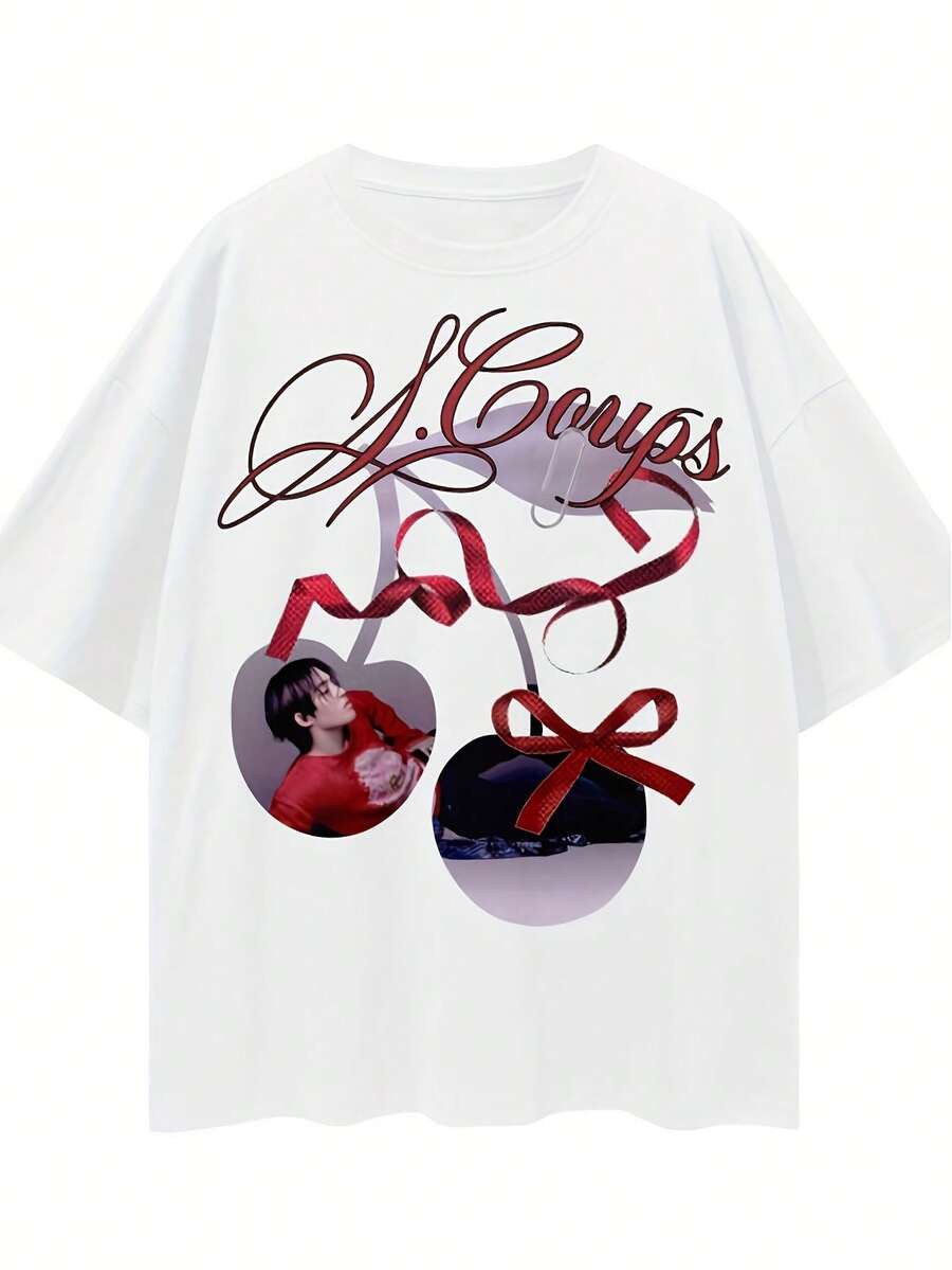 Unisex Seventeen S Coups minimalistisk T-shirt med bokstavstryck i 100% bomull, mjuk och bekväm, en grundläggande vardagsklädsel som passar alla årstider, mångsidig för alla stilar, prisvärd för vardagsbruk och en perfekt present till fans och vänner. - Vitt - Visa 1