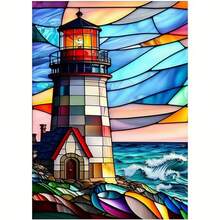 1PC DIY 5D Diamond Painting Kit Lighthouse Pattern - Round Full Diamond Art Mosaic Craft, Home Wall Decor, Frameless - No Frame - View 9