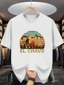 Camiseta 100% para hombre - Manga corta, cuello redondo, impresión digital, cómoda para todas las estaciones, lavable a máquina, ideal para salidas diarias, cuello redondo, diseño circular, camiseta casual de verano Muscle Freaks El Chavo Serie Estilo Vintage Chespirito - Blanco - Ver 11