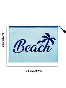 多色防水時尚網格海灘包，印有「Beach」椰子樹、遮陽傘圖案的化妝包，海灘主題。大容量透明化妝包，尼龍拉鍊盥洗包，-輕巧，春/夏收納，適合游泳、海灘、潛水和夏季度假，返校，輕巧防曬收納包，適合朋友、家人、閨蜜、同學。完美的生日、節日、派對、婚禮（伴娘）、母親節、教師節禮物和紀念品 - 彩色 - 查看 20