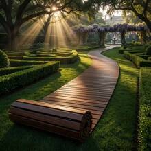 12 Foot Rolled Wooden Garden Trail Gardening Decoration With Rust Resistant Steel Wire And Non Slip Surface - Suitable For Gardens, Backyards, Poolside, Beaches, Weddings, And Parties - Durable Wooden Trail Mat. - 144in - 查看 1