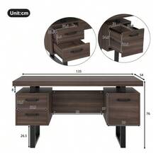 135 X 54 Cm Simple Office Desk, MDF And High-Quality Steel Tubing, Silent Drawer, File Drawer, Splash-Proof, Spacious Desktop, Efficient Storage, Brown - Black+Brown - View 2
