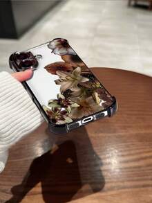 Black Electroplated Soft TPU Shockproof Phone Case With Maroon Lily Pattern, Compatible With Apple 17/17e/17 Pro/17 Pro Max/16/16 Pro/16 Plus, Minimalist Fashion Protective Cover, Suitable For Personal Use Or Gift - Black - View 7