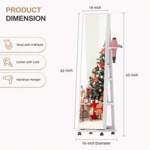 HWB 360° Swivel Jewelry Cabinet With 3 Color LED Light,Full Length Mirror 4 Roller,Foldable Makeup Shelf&Built-In,Large Capacity Organizer,Lockable Standing Armoire - White - View 4