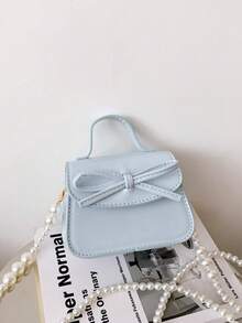 1pc Girls' Bowknot Solid Color PU Magnetic Closure Cute Handbag, Pearl Chain Strap Mini Shoulder Crossbody Bag, Suitable For All Seasons Daily Use - A - View 13