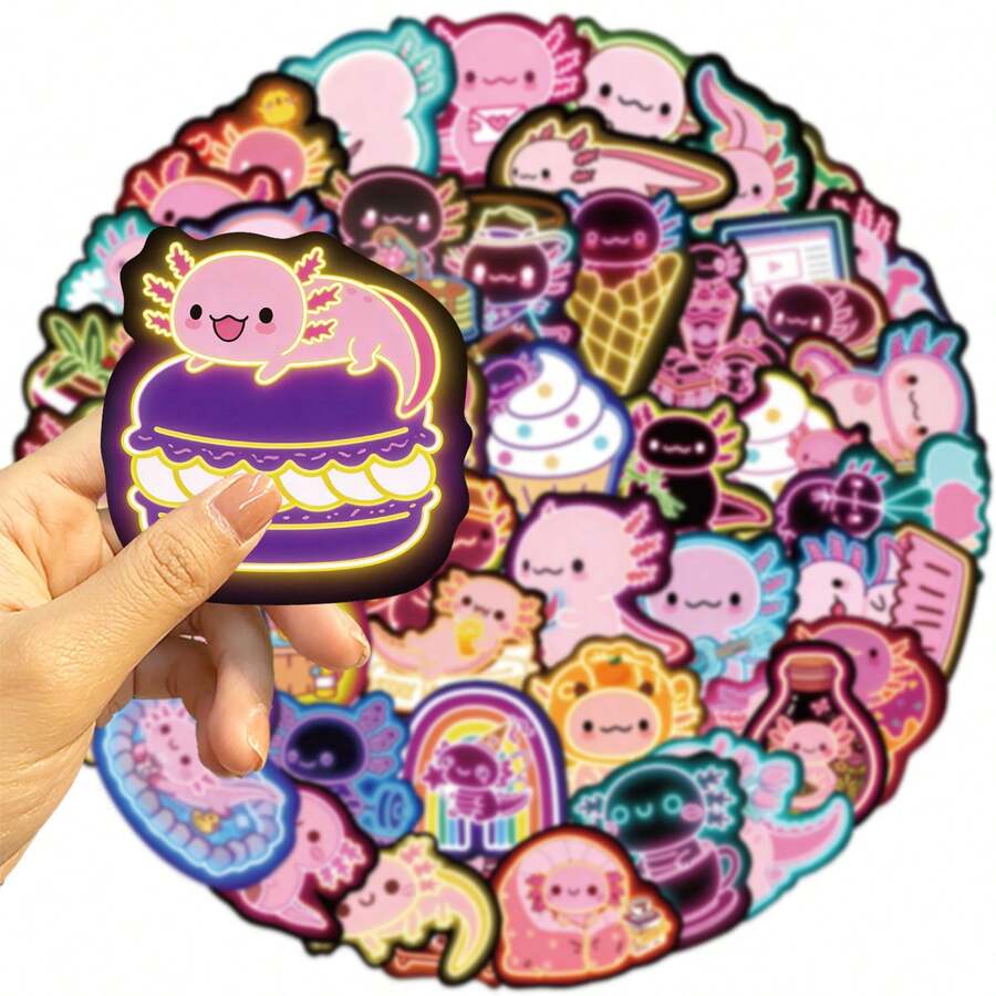 50Pcs Pink Cool Neon Stickers Hexagonal Dragon Animal Gifts Decoration Graffiti Stickers Vinyl Stickers Stickers For Water Bottle, Guitar, Luggage, Phone, Case, Laptop, Skateboard, Gift - Multicolor B - View 1